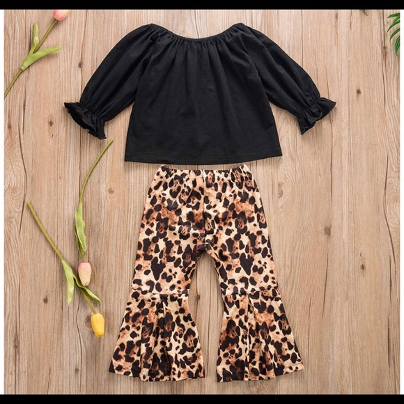 Ruffled top and Leopard Bell Bottom Pants 2 PC - Picture 2 of 2